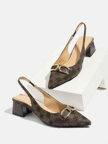 Zapatos de tacón alto con hebilla de metal, decoración de una correa y punta puntiaguda para mujer. Elegantes y cómodos para caminar, citas, exteriores, banquetes, fiestas y bodas. Regalo de cumpleaños, color marrón café.