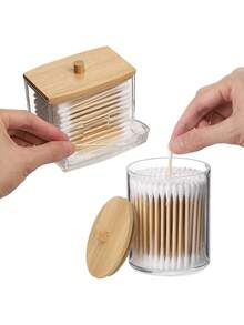 4件套化妆品架，浴室化妆品收纳盒，化妆盒储物罐，带竹盖的分配架 - 彩色 - 查看 10