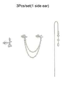 3Pcs/Set Earrings For Women Fashion Long Chain Stud Earrings Casual Four-Leaf Clover Earring Women Daily Jewelry Accessories