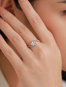 Arlmay 1pc 925 Sterling Silver Delicate Round Cubic Zirconia Line Finger Rings For Women Wedding Engagement Fine Jewelry - Silver - View 2