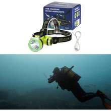 Lámpara de cabeza LED impermeable, linterna subacuática IPX8 impermeable recargable por USB, luz de buceo - Verde Lima - Ver 4