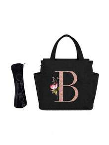 Geantă de prânz izolată personalizată cu identificare a primei litere - Geantă Bento caldă din pânză, închidere cu fermoar, căptușeală din folie de aluminiu de mare capacitate, potrivită pentru designul primei litere la serviciu și la școală, școli și activități în aer liber - Ușor de curățat, design compact, impermeabil, cutie de prânz, geantă de prânz pentru femei, geantă de picnic pentru profesori, geantă frigorifică pentru camping, geantă frigorifică pentru sală de clasă, geantă de picnic pentru femei, geantă de damă pentru școală, accesorii școlare, articole școlare