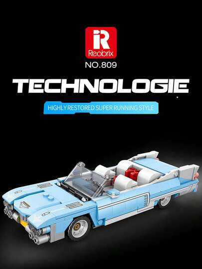 Reobrix 1pc Blue Classic Sports Car DIY Building Block, ABS Material, SuperCar Themed, Movie-Inspired Decor, Ideal For Office, Living Room, Very Suitable For Car Enthusiasts, Christmas Decoration, Perfect Gift For Birthday & Christmas