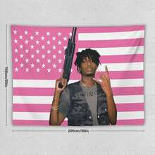 Playboi Rapper Carti American Flag Tapestry. Pink Gift. Easy Hang, Durable. Ideal For Living Room. Bedroom. Man Caves, Dorm Decor. Outdoor Parties. - Pink - View 13