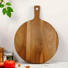 Acacia Wood Cutting Board With Handle Round Acacia Wood Cutting Board Flower-Shaped Acacia Wood Tray American-Style Wooden Steak Plate/Dinner Plate/Pizza Board Wooden Tray For Meat, Cheese, Bread, Vegetables And Fruits Home & Dorm Chopping Board Kitchen & Dorm Supplies