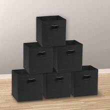 SimpleHouseware Foldable Cube Storage Bin With Handle 6 Pack Black