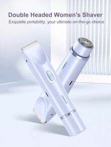 Women's 2-In-1 Pink Double Headed Bikini Trimmer Electric Shaver, Wet And Dry Dual Use, Body Hair Removal Device, Suitable For Bikini, Underarm, Leg, Arm, Face, Long Battery Life, Charging, Low Allergy Blade, Facial Hair Removal | Ergonomic Handle | Adjustable Trimmer 400mAh Battery - 藍色 - 查看 1