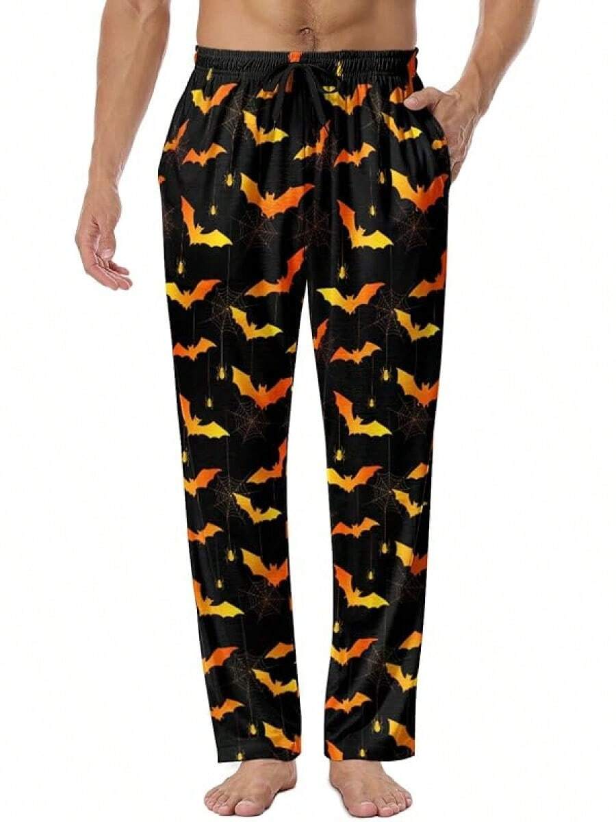 Mens Pajama Pants, Soft Lounge Sleep Pants With Pockets Lightweight Long Pajama Bottoms For Menhalloween - 蝙蝠萬聖節 - 查看 1
