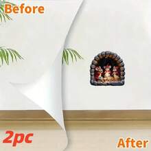 2 حزمة ملصقات جدارية بشكل فأر عائلي لعيد الميلاد ثلاثية الأبعاد، ملصقات منزلية ذاتية اللصق من البي في سي مناسبة لديكور غرفة المعيشة والنوم والمطبخ والمزرعة، هدايا عيد الميلاد المثالية