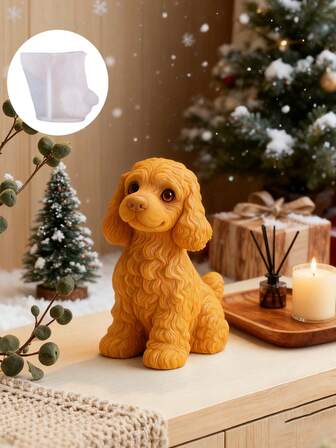 3D 泰迪狗硅胶蜡烛模具套装 - 适用于香薰蜡烛/手工皂/石膏/树脂工艺品，DIY 环氧树脂（滴胶）动物泰迪狗模具 | 立体 3D 动物设计，适合制作手工石膏粘土烛台和客厅装饰礼品，多用途工艺工具