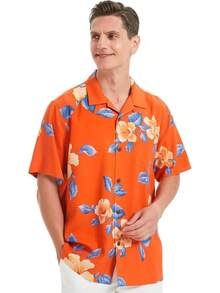 Men's Hawaiian Floral Shirts Silk Short Sleeve Button Down Casual Tropical Beach Holiday Shirtshalloween - 紅色1 - 查看 11