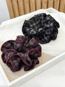 1 pieza Coletero de 4 capas a cuadros, cinta de pelo de lujo con sensación de alta gama para coleta baja, accesorio de pelo retro para moño, accesorios de mujer para maquillaje, gimnasio en casa, accesorios para la cabeza, banda elástica - Multicolor - Ver 3