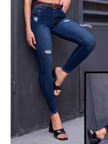 pantalon para dama mujer skinny entubado stretch tiro alto a la cintura importado calidad premium - Azul - Ver 3