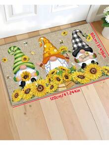1 Stück saugfähige rutschfeste Dekorative Fußmatte mit Frühlingsmotiv Sonnenblume & Gnom - leicht für Wohnzimmer & Küche - Raumdekoration, Heimdekoration
