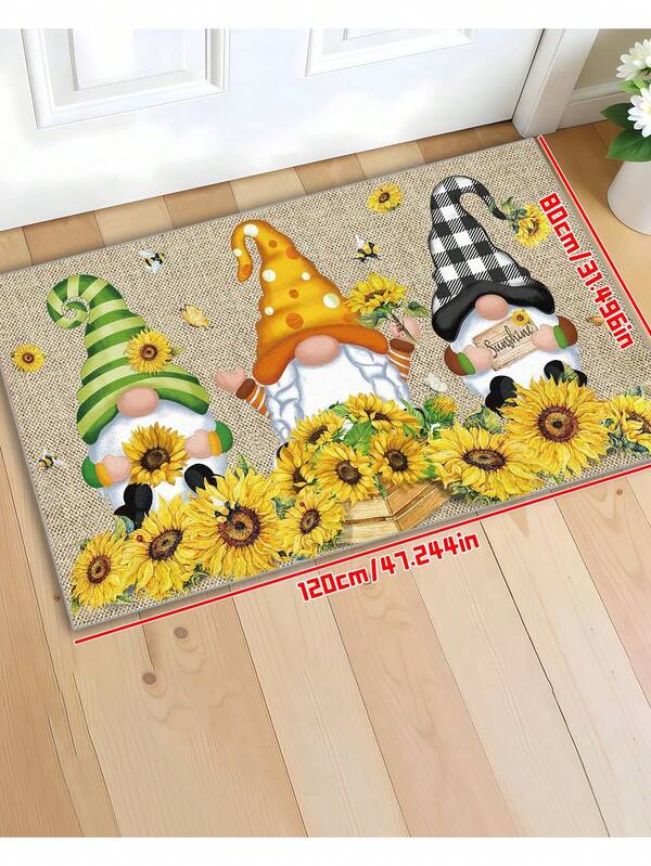 1 Stück saugfähige rutschfeste Dekorative Fußmatte mit Frühlingsmotiv Sonnenblume & Gnom - leicht für Wohnzimmer & Küche - Raumdekoration, Heimdekoration