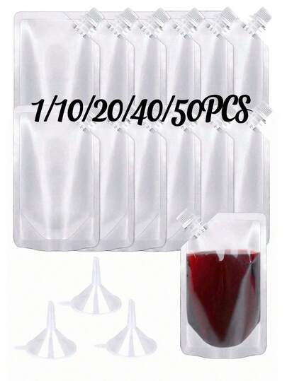 塑料瓶隐藏式可重复使用饮料袋、带 1 个漏斗的储水袋、8 盎司隐藏式设计可重复使用饮料袋、防漏塑料、旅行酒瓶套装、适合旅行和户外运动、可隐藏和可重复使用的折叠酒瓶、酒瓶、旅行塑料酒瓶（用于酒精、果汁、饮料）、酒袋、圣诞节、1 件/10 件/20 件/40 件/50 件