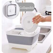 9L (2.4Gal) Dish Basin Collapsible With Drain Plug Carry Handles,Kitchen Storage Tray Dish Wash Basin, Portable Dish Tub, Foldable Dishpan For Camping,RV,Gray{"Color_name":"Gray"} - 灰色的 - 查看 5