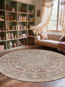 1pc Vintage Elegant Floral Pattern Round Area Rug, Bedroom Decor, Small Rug, Carpet, Home Decor, Living Room Rug, Bedroom Rug, Living Room Home Decor, Outdoor Rug, Washable Plush Rug, Thick Rug, Fluffy Rug, Autumn/Winter Rug - Multicolor - View 5