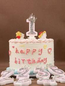 1支皇冠水晶银色粉色创意数字0-9蜡烛，生日派对粉色闪亮皇冠造型数字生日蜡烛，银色镶钻，营造氛围，适合生日庆祝、开学季和情人节蛋糕装饰 - 彩色 - 查看 7