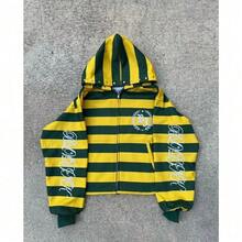 Men's Casual Sports Letter Printing Loose Zipper Hoodie For Men And Women Long-Sleeved Sweater - 黃色 - 查看 9