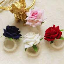 6pcs Champagne Rose Napkin Rings, Holiday Hotel Napkin Holders, Linen Rope Napkin Rings, Floral Napkin Rings - Multicolor - View 7