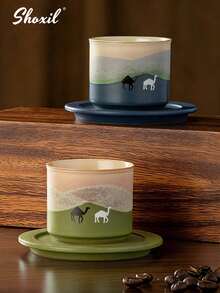 shoxil 1 件骆驼图案陶瓷茶杯盘套装，咖啡杯盘套装，茶杯套装，渐变咖啡杯，80毫升浓缩咖啡杯。适用于下午茶、家庭聚会、卧室、客厅、书房、咖啡厅 - Cup - 查看 2