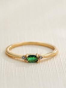 1 pieza Anillo con baño de oro de 18K, piedra natal de diciembre, diseño sencillo adecuado para hombres y mujeres, regalo de cumpleaños - Multicolor - Ver 58