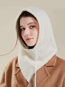 1 Bộ mũ và khăn trùm đầu Balaclava Thu/Đông dành cho nữ, Mũ len vá vải dệt kim phong cách đường phố ấm áp ngoài trời - Mũ len - Xem 13