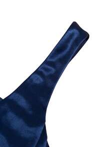 HOMEYEE 秋冬纯色性感开衩修身不对称褶皱正式鸡尾酒会婚礼宾客伴娘毕业典礼场合连衣裙 春季 - 藏蓝色 - 查看 4