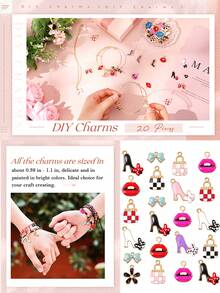 Set da 10/20 pezzi di charm smaltati per bracciali, realizzazione di gioielli da donna, orecchini, rossetti, ciondoli a forma di tacco alto, designer, portafoglio, fiocco, articoli placcati oro per fai-da-te, decorazione di collane e telefoni