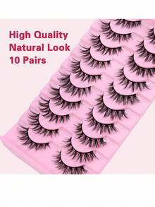 10 pares de pestañas postizas de ojo de gato - Volumen esponjoso, elevación natural y realzador multiescena