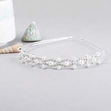 2 Pieces Rhinestone Bridal Crystal Women's Headband Wedding Flower Girl Pearl Diamond Slim Thin Silver Flower Leaves Crown Hair Band Accessories Headpiece Tiara For Bride Bridesmaids