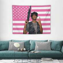 Playboi Rapper Carti American Flag Tapestry. Pink Gift. Easy Hang, Durable. Ideal For Living Room. Bedroom. Man Caves, Dorm Decor. Outdoor Parties. - Pink - View 4