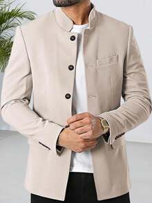 Mens Casual Suit Blazer Jackets Stand Mandarin Collar Lightweight Lined Business Dress Sport Coats - Lạc đà - Xem 5