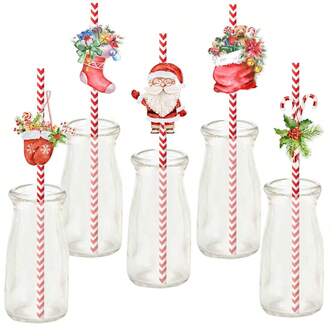 24 piezas de pajitas desechables con decoración de muñeco de nieve navideño para fiestas