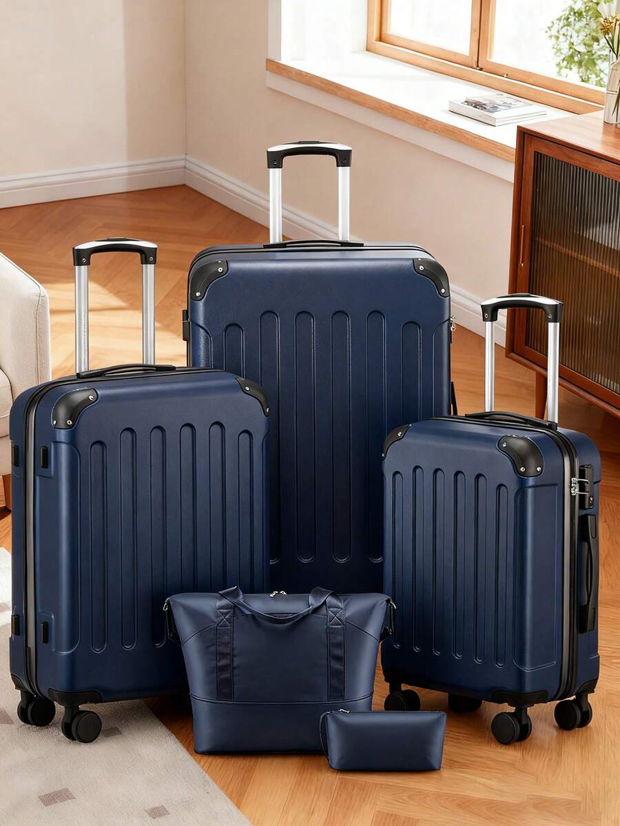Luggage Sets 5 Piece,Hardside Suitcase With Wheels - Spinner Wheels, TSA Lock, Includes Toiletry Bag For Family Travel Luggage Case Trolley Suitcase Spinner Suitcase Travel Luggage Travel Suitcase Hardshell Suitcase Suitcase Luggage Carry-On Suitcase Travel Essentials For Men For Women For Vacation For Business Large Capacity Travel Essential Travel Accessories Travel Organizer Travel Stuff - 藍色 - 查看 1