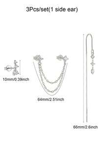 3Pcs/Set Earrings For Women Fashion Long Chain Stud Earrings Casual Four-Leaf Clover Earring Women Daily Jewelry Accessories