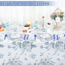 3 Pack Blue Floral Plastic Tablecloths 54 X 108Inch Tea Party Tablecloth Disposable Vintage Table Cloths Blue And White Porcelain Tables Decor For Birthday Garden Wedding Tea Party Supplies - Hoa xanh - Xem 3