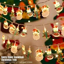 1 pieza 10/20/40 LED Luces de Navidad para niños, luces de hadas, con diseños de muñeco de nieve, Papá Noel, árbol de Navidad, a pilas, adecuadas para Navidad, vacaciones, Acción de Gracias, Año Nuevo, hogar, fiesta, interior, alféizar de la ventana, chimenea, guardería, decoración de dormitorio y regalos de Navidad (baterías no incluidas)