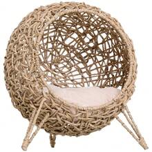 Rattan Cat House With Cushion, Cat Sleeping Place, Cat Cave With Raised Feet, Natural Ø52 X 58 Cm - Yellow - View 9