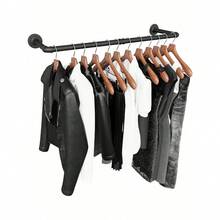 Perchero De Pared Estante De Metal Para Ropa Multiusos,Perchero de Pared para colgar Ropa, Percha Industrial, Ahorro de Espacio,  Fácil Montaje, para Espacios Reducidos, - Negro - Ver 6