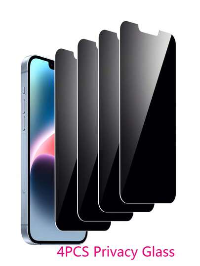 4pcs Anti-Spy Tempered Glass Screen Protector, Full Coverage Compatible With IPhone 14 6.1", 13, 13 Pro 6.1", 15, 15 Pro Max, 16, 16 Pro, 16 Pro Max, 17, 17 Pro, 17 Pro Max, AIR