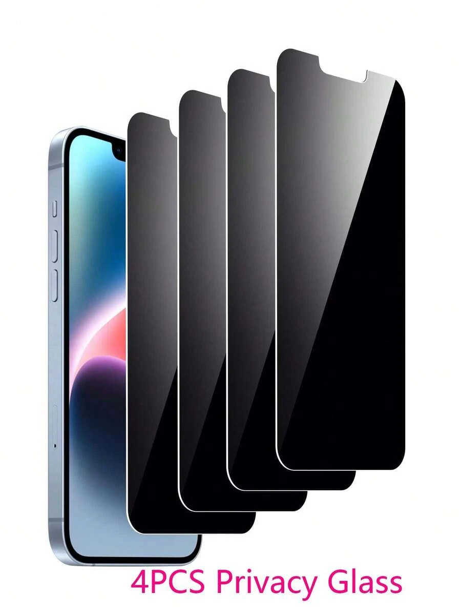 4 件防窥钢化玻璃屏幕保护膜，全覆盖，适用于 14 6.1、13、13 Pro 6.1、15、15 Pro Max、16、16 Pro、16 Pro Max、17、17 Pro、17 Pro Max、AIR - 黑色 - 查看 1