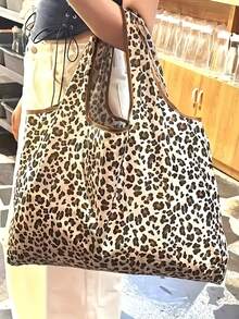 耐用涤纶女士大容量豹纹手提包 | 宽敞购物袋，可折叠设计，适合日常、旅行、工作、购物 - 时尚豹纹手提包，多功能手提袋，结实手柄，时尚配饰，沙滩 - 彩色 - 查看 5
