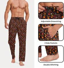 Mens Pajama Pants, Soft Lounge Sleep Pants With Pockets Lightweight Long Pajama Bottoms For Menhalloween - 土耳其黑 - 查看 8