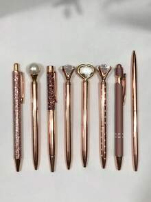 3 piezas/5 piezas/8 piezas Bolígrafos con bola de diamante falso metálico de color oro rosa con brillo, gran regalo para amigos, familia, estudiantes, fiestas, bodas, suministros de oficina y escolares - Oro rosa - Ver 11