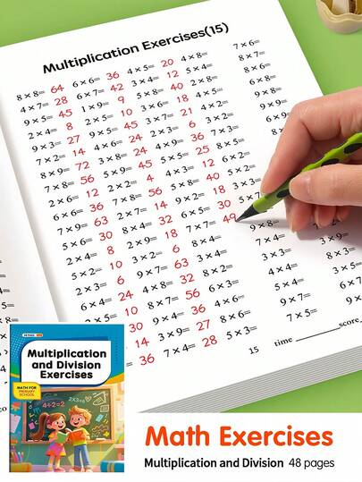 1 Peça Livro de Exercícios de Multiplicação e Divisão para Crianças com 48 Páginas, Adequado para Exercícios de Multiplicação e Divisão no Jardim de Infância e Pré-Escola, Um Livro de Escrita Divertido para a Educação Inicial, Presente Requintado, Livro de Exercícios, Livro de Escrita em Inglês Divertido e Durável, Útil para a Preparação de Volta às Aulas, e Também Adequado como Presente de Festa de Natal