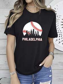 180g pure Cotton Vintage Distressed Philly Baseball Lovers T Shirt Soft Top For Everyday Wear women Breathable fashion Casual Stylish Print Round Neck Short Sleeve T-Shirt For Women Casual Summer Stretched Women Top Graphic Tees female Unisex streetwear Versatile - Negro - Ver 2