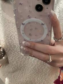Purple Small Flower Bowknot Yellow + Same Pattern Magnetic Card Holder  Phone Case Suitable For Compatible With Iphone 17.17Air,16,16E,15, 14, 13, 12, 11, PRO MAX, As Well As X, XS, PLUS Galaxy S22/23/24/25Edge Ultra/FE+, Wallet Accessory For 1-2 Cards With Built-In - 彩色 - 查看 5
