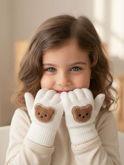 1pc [5-13 Years Old] Children's Cartoon Cute Pattern Elastic Knit Gloves, Multiple Sizes And Colors Available, Autumn/Winter Warm Gloves, Children's Single-Layer Lightweight High-Elasticity Gloves, Windproof Gloves Suitable For Daily Casual Wear, Outdoor Activities, Commuting And Hiking